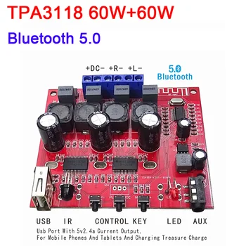 Bluetooth 5.0 TPA3118 Digitális erősítő testület 60W+60 WATTOS Sztereó Erősítő DC 12V 24V AUX AUTÓ Támogatás TWS box funkció