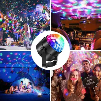 LED Színpad Fények RGB Hang Aktivált Forgó Disco DJ Buli Mágikus Labda Villogó Mini Lézer Projektor Lámpa Haza KTV Karácsonyi Műsor