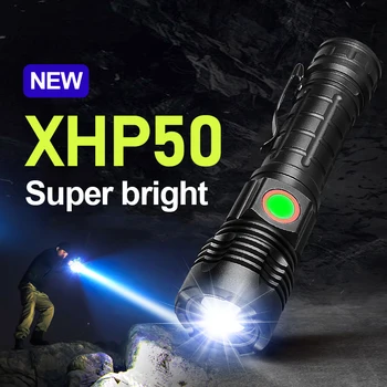 Nagy teljesítményű LED Elemlámpák XHP 50 Szabadtéri EDC önvédelem Zoom, USB-Töltés, Zseblámpa Használt Kaland Kemping Világító Eszköz
