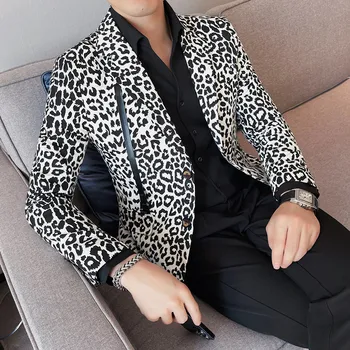 Férfi Tavaszi Magas Minőségű Leopard Nyomtatási Öltöny, Kabát/Férfi Slim Fit Alkalmi Blézer Kabát Hombre Dohányzás Uomo Szmoking 4XL