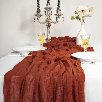 Bohém Terítő Géz Szövet Menyasszonyi Esküvői Baba Zuhany Szülinapi Parti Dekoráció Retro Cheesecloth Rozsda asztali Futó