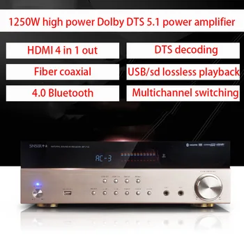1250W Nagy teljesítményű Dolby DTS Dekódolás 5.1 Erősítő házimozi Digitális HD Rost Koaxiális MAJOM Veszteségmentes Karaoke Erősítő