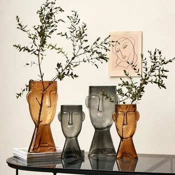 Absztrakt Emberi Arc Átlátszó Üveg Váza Virág Váza Hidroponikus Váza Kaspók Dekoratív Otthon Decore Nappali Dekoráció