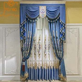 Új, Európai stílusú Luxus Kék Üreges Hímzéssel, Zsenília, húzd el a Függönyt a nappaliban, Hálószobában Egyéni késztermék