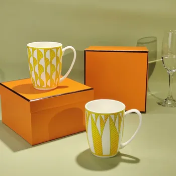 Az Európai Porcelán Kávés Csésze Narancs Doboz Luxus Porcelán Bögre Tea, Tej Víz Drinkware Esküvő, Születésnapi Ajándékok