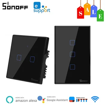 SONOFF T3 WiFi Smart Wall Érintse meg a Kapcsolót 1/2/3Gang WiFi Fali Kapcsolók EU/UK/US Távirányítón Keresztül Ewelink APP/RF433/Hang/Touch
