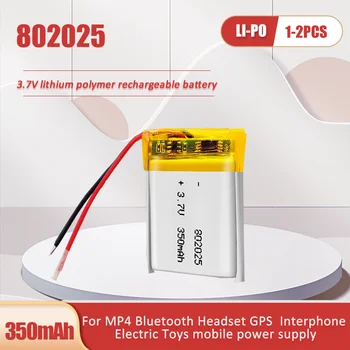 1-2DB 802025 3,7 V 350mAh Újratölthető Lítium-Polimer Akkumulátor LED Játékok MP5 GPS Bluetooth Fülhallgató Hangszóró Felvevő
