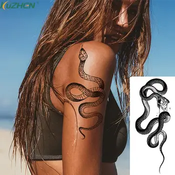 Fekete Kígyó Ideiglenes Tetoválás Matricák A Nők A Férfiak Test Derék Vízálló Hamis Tetkó Sötét Bor Nagy Méretű Kígyó Tetoválás