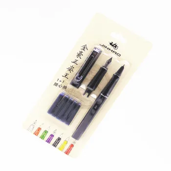 Jinhao 599 Fekete toll Szett 5db Kék Tinta Közepes nib jól nib töltőtoll Diák kalligráfia toll office Üzleti