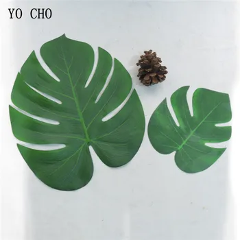 YO CHO 12DB/Sok lakberendezés Növények Mesterséges Selyem Monstera Deliciosa Zöld Teknős Levél DIY Népszerű Kerti Dekoráció Zöld Növény
