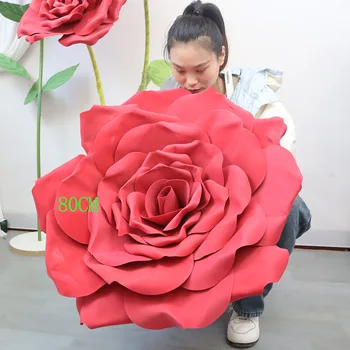 Bor Vörös PE Hab Curl Óriás Rózsa Virág Esküvői Hátteret Esemény díszlet Vezető Úton Display Dekoráció Flores Házasság