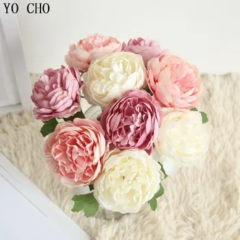 YO CHO 4db művirágok Kiváló Minőségű Tea Rózsa Selyem Virág Csokor, Esküvői Otthoni Irodai Dekoráció Hamis Virágok Xxmas Dekoráció