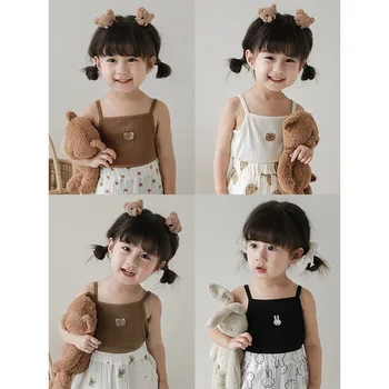 A lányok Kis Medve Hímzett Felső 2023 Nyáron Új koreai Gyermekek Vékony Mellény Baba