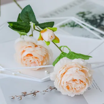 Európai Stílusú 3Heads Mesterséges Bazsarózsa Csokor Virág az Otthon Kert Nappali Dekoráció Esküvői Party Kellékek Hamis Virágok
