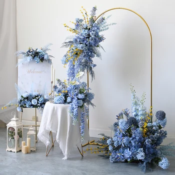 Egyéni Kék Sorozat Esküvői Foral Megállapodás Fél Ív Dekoráció Virágok Sor Esemény Táblázat Asztaldíszek Labdát, Isten Hozott Tábla Dekoráció, Kellékek
