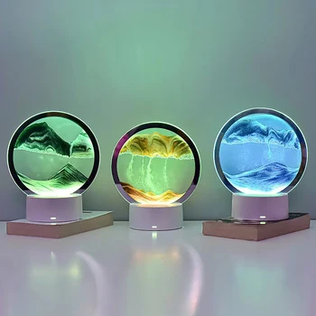 3D Homok Festmény asztali Lámpa RGB Színes Színes Változás Homokóra Éjjeli Kreatív Divat Futóhomok Desklamp Ajándék