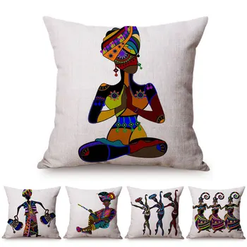 Kézzel Festett Afrikai Absztrakt Művészet Dekoráció Párna Borító Színes Afrikai Nő Táncol, Egzotikus Design Ágynemű Párna Borító