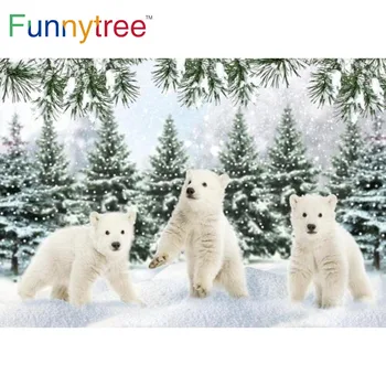 Funnytree Téli Havas Táj, Boldog Új Évet Háttér, Karácsonyi Erdők Baba Zuhany Medvék Szülinapi Fák Hátteret, Photocall