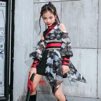 A lányok Jazz Ruházat Gyerekek Kifutón Mutatják, Kínai Stílus Színpadi Kosztüm Gyermek Hip-Hop-Street Dance Divat Ruhák DQL5245