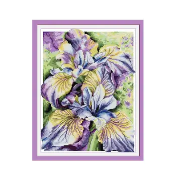Akvarell írisz virág keresztszemes készlet aida 14ct 11ct szám nyomtatás vászonra öltéssel hímzett DIY kézzel készített kézimunka