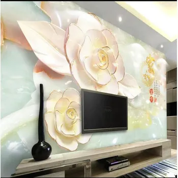 wellyu Egyéni nagyszabású freskó virágok gazdag három - dimenziós domborművek pünkösdi rózsa a virágok TV háttér fali tapéta