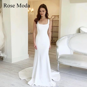 Rose Moda Egyszerű Pántos Köpeny Beach Esküvői Ruhák Cél Menyasszonyi Ruha Szokás, Hogy