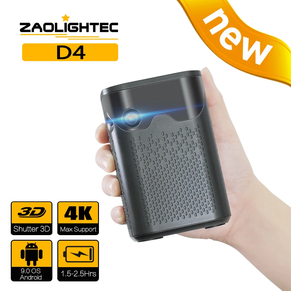 ZAOLITGHTEC D4 Mini 3D-s 4K Projektor 1080P Smart Android Wifi LED DLP házimozi Kültéri Hordozható Mini Projektor Akkumulátor . ' - ' . 0