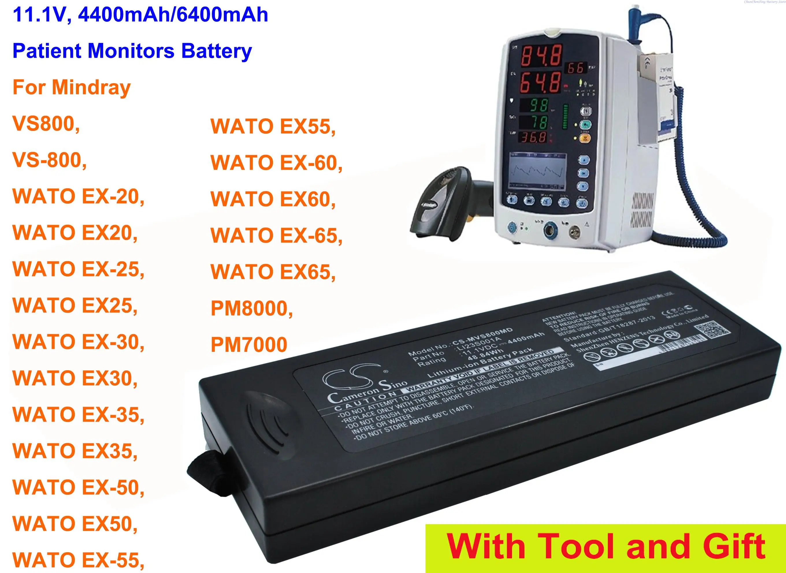 CS 4400mAh/6400mAh Beteg Monitor Akkumulátor Mindray WATO EX50, EX-60, EX60, EX-65, EX65, PM8000, PM7000 . ' - ' . 0