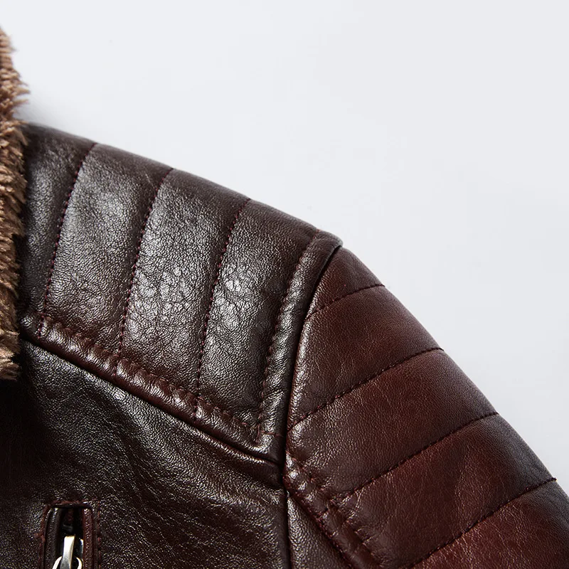 Magas minőségű Téli Plusz Kasmír PU Bőr Férfi-Európai, illetve Amerikai Kemény legény Bundája Egy Jóképű Férfi Bőr Dzseki Kabát . ' - ' . 2