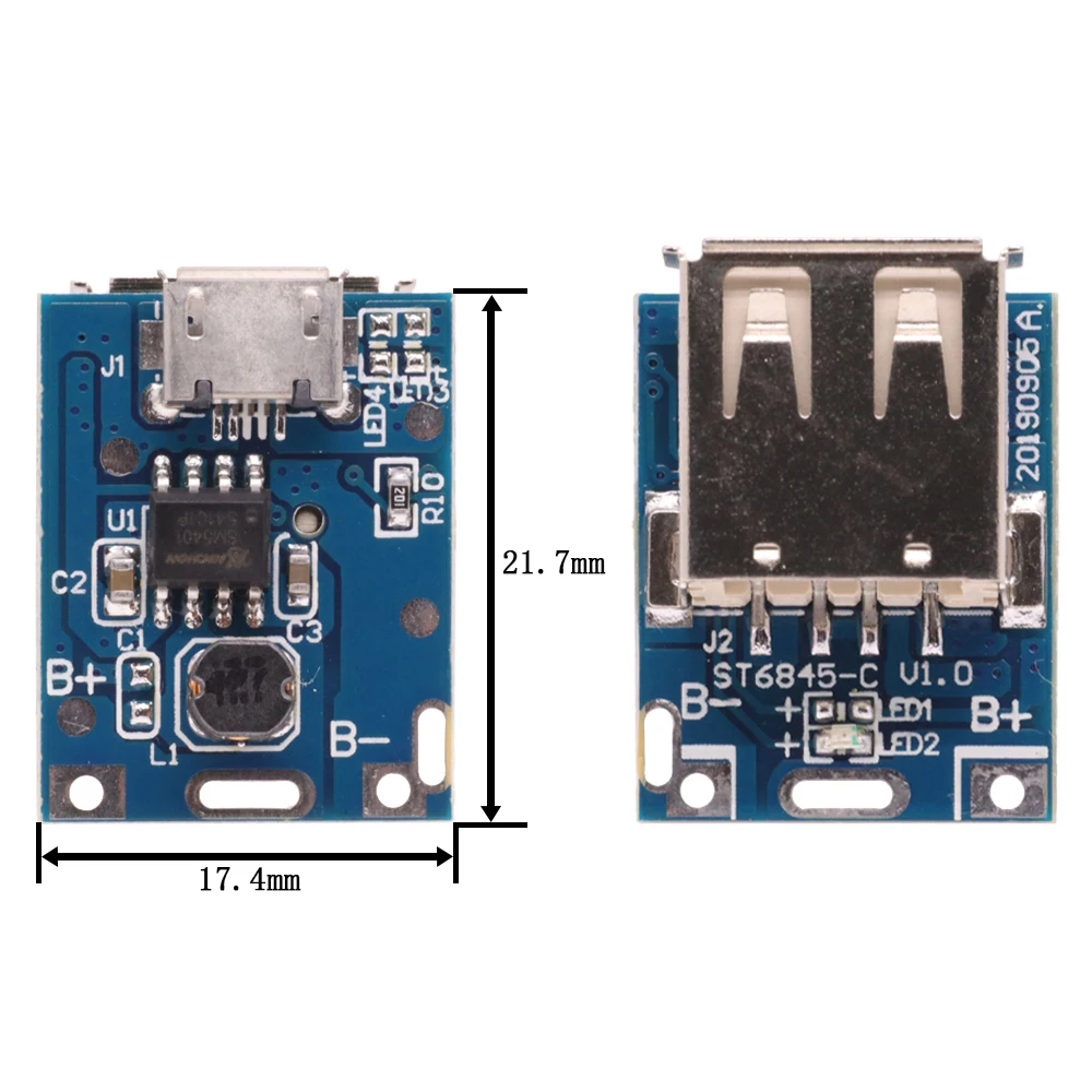 C-típusú / Micro USB 5V 1A 2A Boost Konverter Lítium Akkumulátor Step-Up Power Modul Mobile Power Bank Védelem, LED Indikátor . ' - ' . 4
