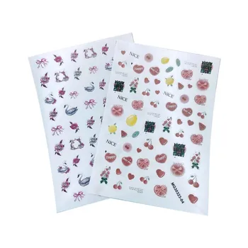 DIY Japán Stílusú Vékony vész nyoma Rózsaszín Bowknot Gyümölcsök Fehér Hattyú Súlyos Vissza a Ragasztó Száraz Köröm Matricák Köröm Manikűr Party Ajándékok